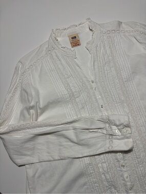 Faded Glory White Cotton Peasant Button Up Blouse